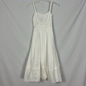 Zara Basic White Summery Mamma Mia Pleated Cotton Midi Dress Size XS